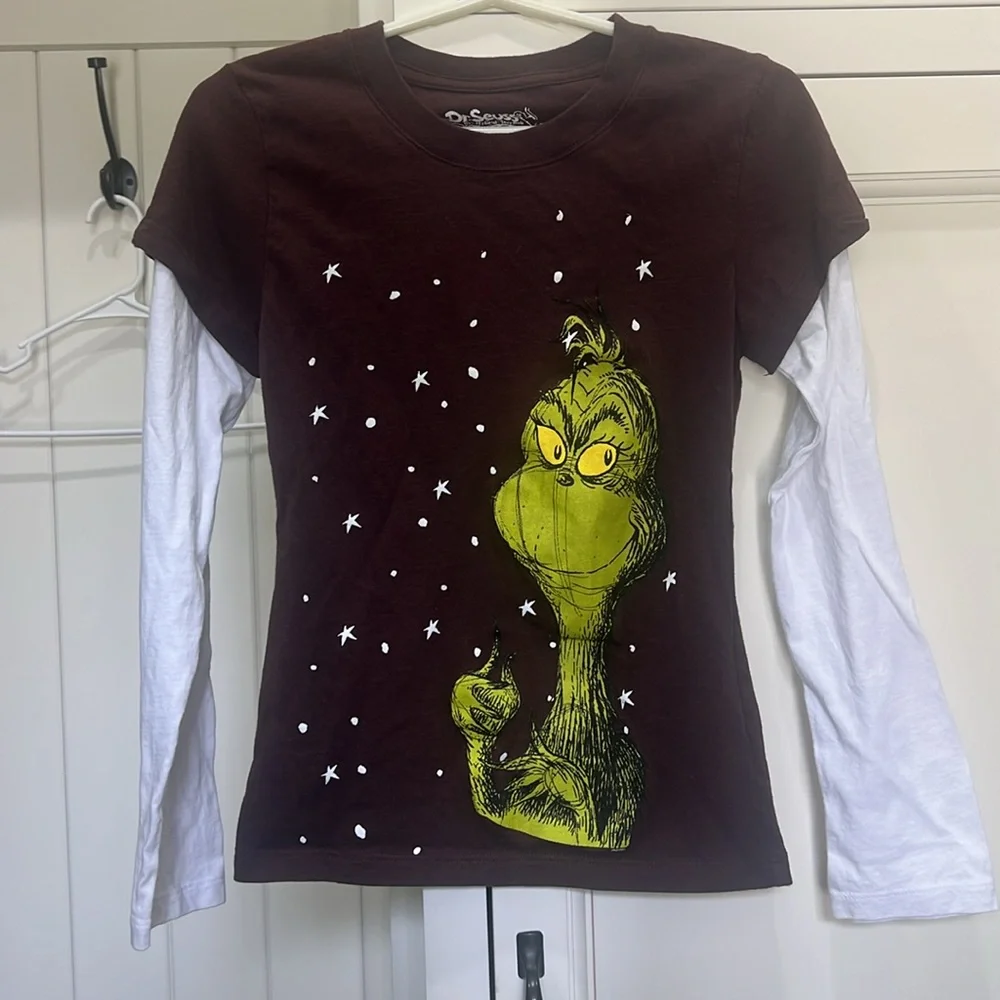Grinch Dr Seuss Brown long sleeved tshirt. Size Girls Large.  Holiday
